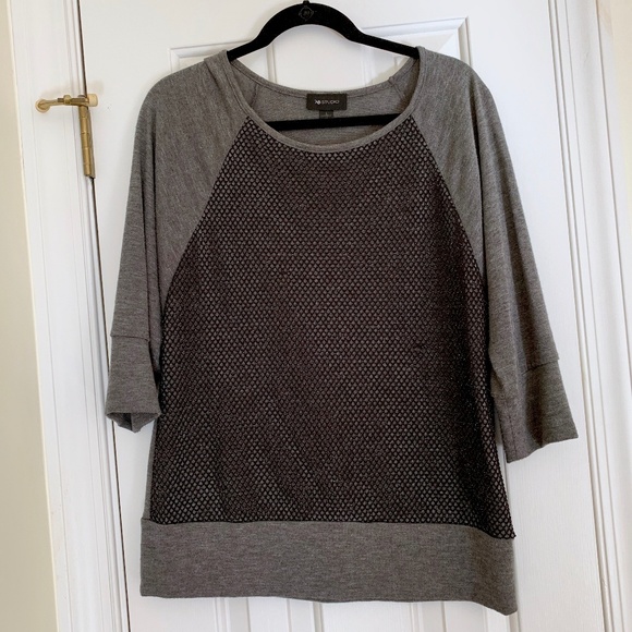 AB Studio Sweaters - AB Studio 3/4 sleeve sweater w sparkly mesh- Large